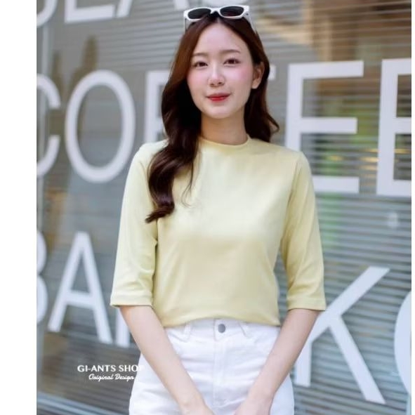 GI-ANTS BASIC:เสื้อยืดคอชิดแขนศอก สไตล์korea