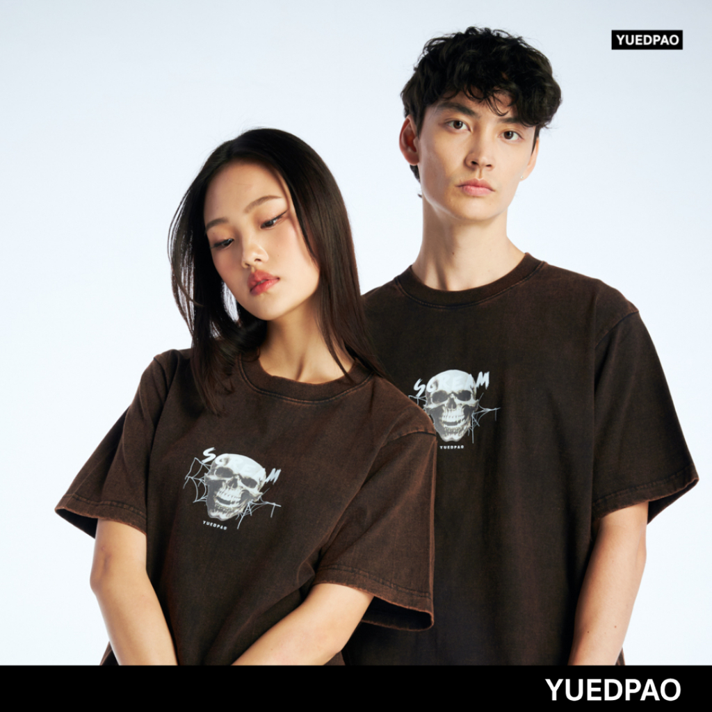 Yuedpao Oversized Halloween ผ้าหนายับยากรีดง่าย เสื้อยืดทรงหลวม เสื้อยืดเปล่าโอเวอร์ไซส์ Set Scream Skull