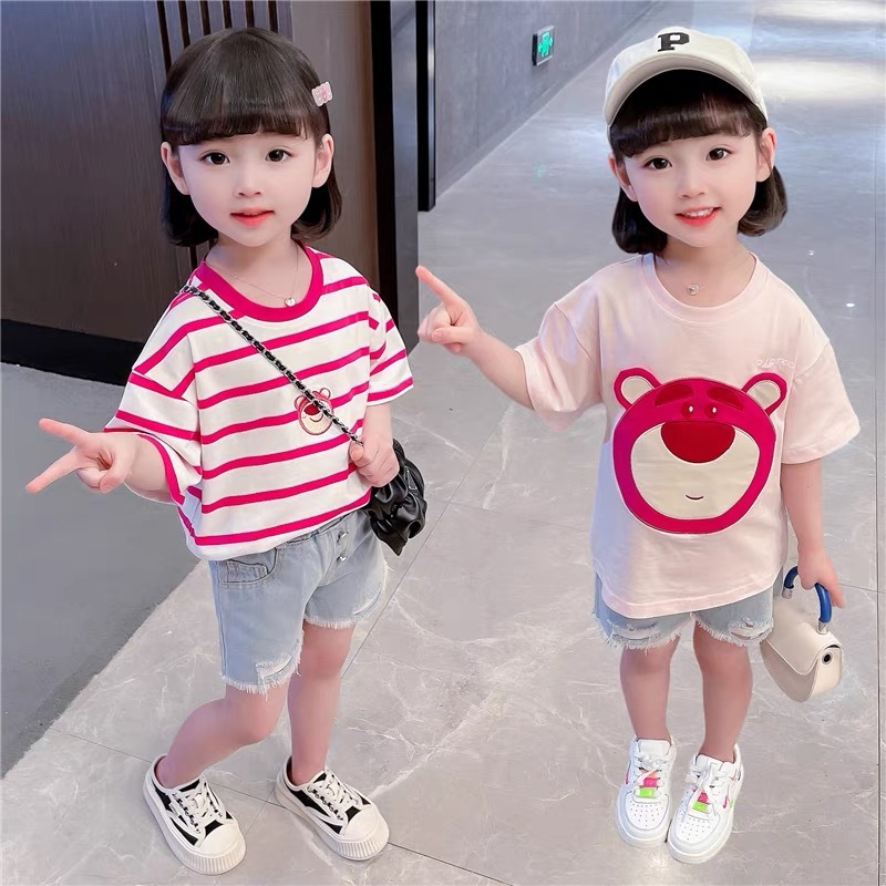 1-9 ปี เสื้อยืดแขนสั้นพิมพ์ลาย ใส่ได้ตั้งแต่อายุ เสื้อเด็ก ผู้หญิง