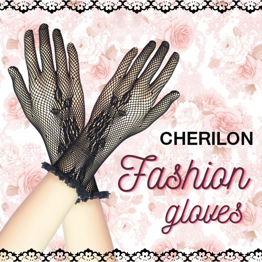 CL CHERILON Fashion Gloves เชอรีล่อน ถุงมือ ถุงมือแฟชั่น ลูกไม้ ตาข่าย แฟนซี เเต่งระบาย หรูหรา NSY-CFG3-BLF