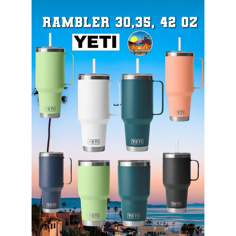 🇺🇸ของแท้ พร้อมส่ง🇺🇸แก้วYETI RAMBLER 42 OZ MUG WITH STRAW LID แก้วเยติ แก้วเก็บความเย็น