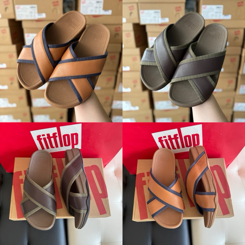 FITFLOP SURFER WEBBING/LEATHER CROSS รองเท้าแตะผู้ชาย รุ่น HB9-A69 สี DESERT TAN