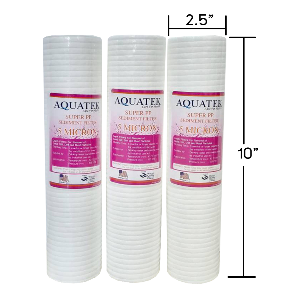ไส้กรองน้ำ Super PP Sediment ขนาด 10 นิ้ว x 2.5 นิ้ว 5 Micron ยี่ห้อ AQUATEK เซ็ท 3 ไส้ เจ๊ตุ่ม - รูปที่ 2
