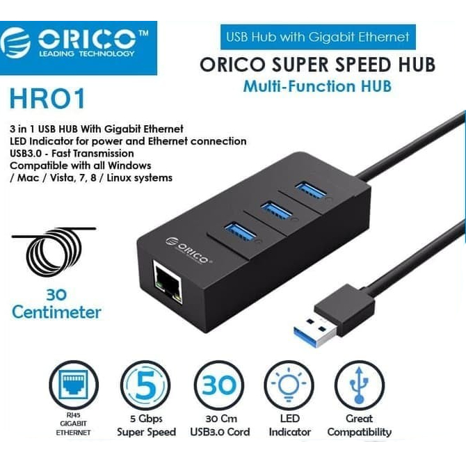 ORICO HR01-U3 USB 3.0 HUB 3 Ports + Gigabit 10/100/1000 3 Port USB 3.0 Hub with Gigabit Ethernet Converter