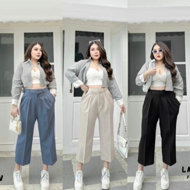 (LC) กางเกงสาวอวบขา 7 ส่วนตะขอหน้า สไตล์เบสิกผ้าเปเป้เนื้อดี