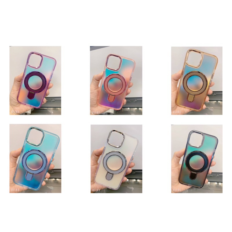 เคสแม่เหล็กขาตั้งโฮโลเกรมสีรุ้งมีรุ่นlp15，15pro，15plus，15promax，16，16pro，16plus，16promax