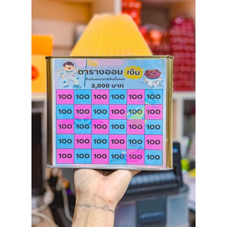 ปี๊บออมสินขนาด15cm แบบทึบ(มีฝาเปิด)ได้ พร้อมตรางออมลายน่ารักน่าออม