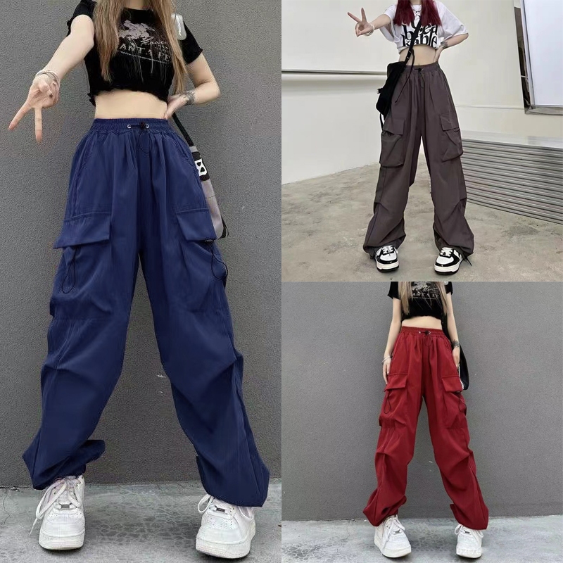 S-10XL กางเกงคาร์โก้สไตล์อเมริกัน กางเกงขากว้าง ทรงหลวม เอวปรับได้สามารถใส่ได้ทั้งผู้หญิงผู้ชาย