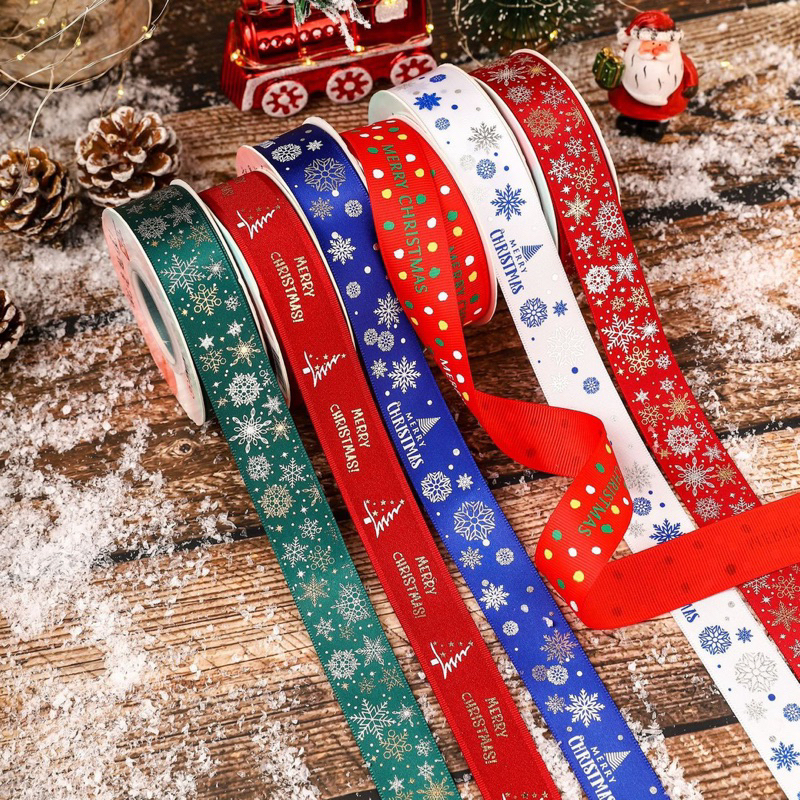 พร้อมส่ง ริบบิ้นตกแต่งคริสต์มาส/ปีใหม่ Christmas ribbons กว้าง 2.5 cm 圣诞丝带