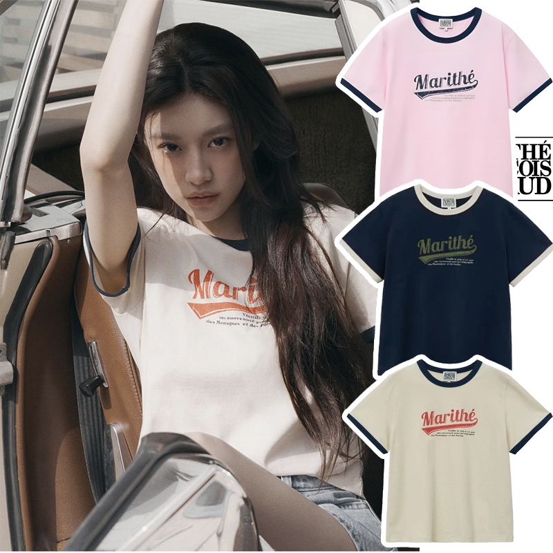 Go Youn-Jung W VINTAGE BASEBALL RINGER TEE ivory นำเข้าจากเกาหลี ของแท้ Navy Francois Girbaud
