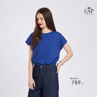 GSP เสื้อยืดคอกลม 	Color Crop Tee แขนล้ำ สีน้ำเงิน PBAGNV