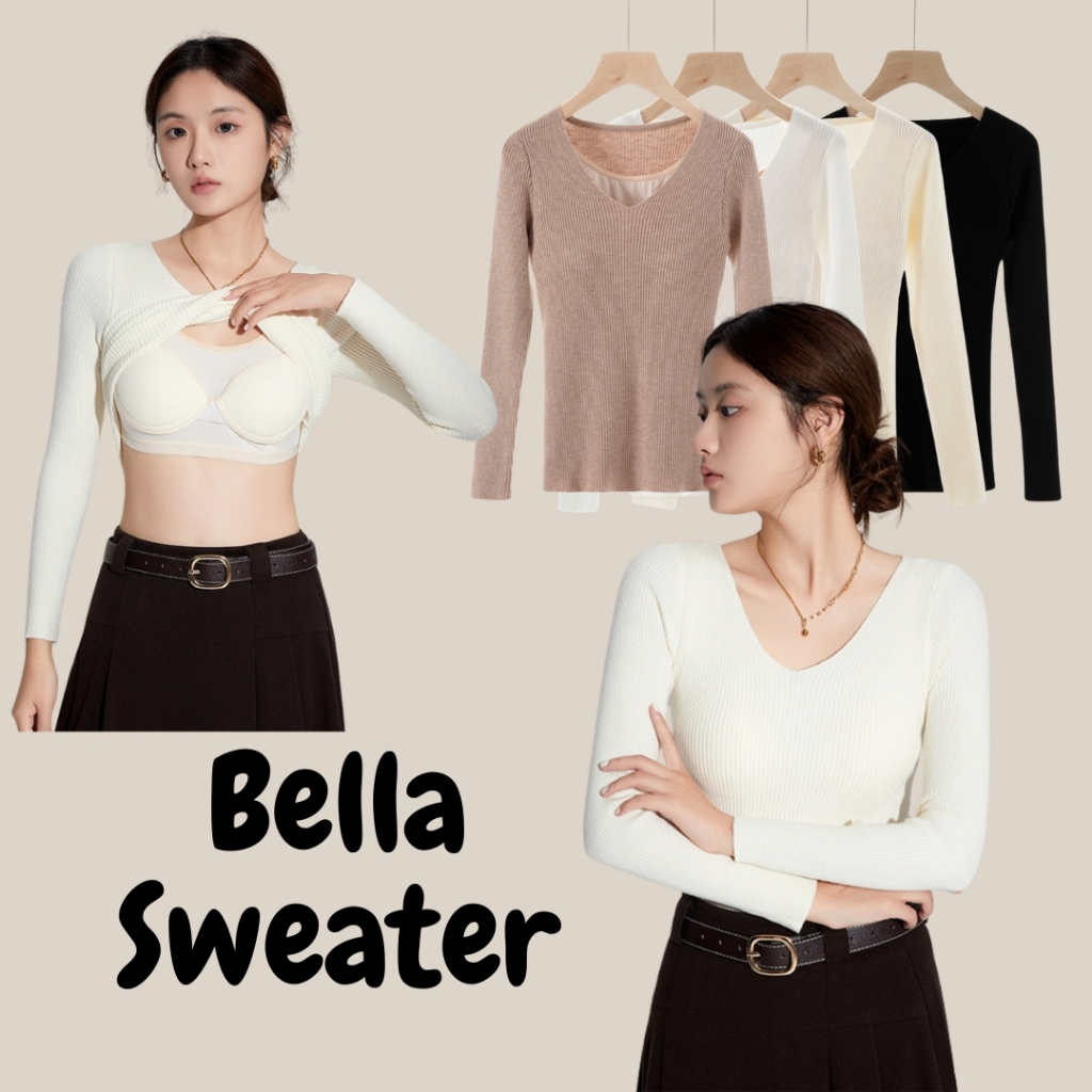 Bella Wool Sweater เสื้อสเวตเตอร์ คอวี แขนยาว มีซัพฟองน้ำ 2in1 มีบราในตัว