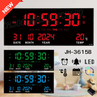 นาฬิกาดิจิตอลแขวนผนัง JH3615B ตั้งปลุก 4แสงสี เตือนทุกชั่วโมงได้ ตัวเลขใหญ่กว่าเดิม สินค้าพร้อมสายและอะแดปเตอร์พร้อมส่ง