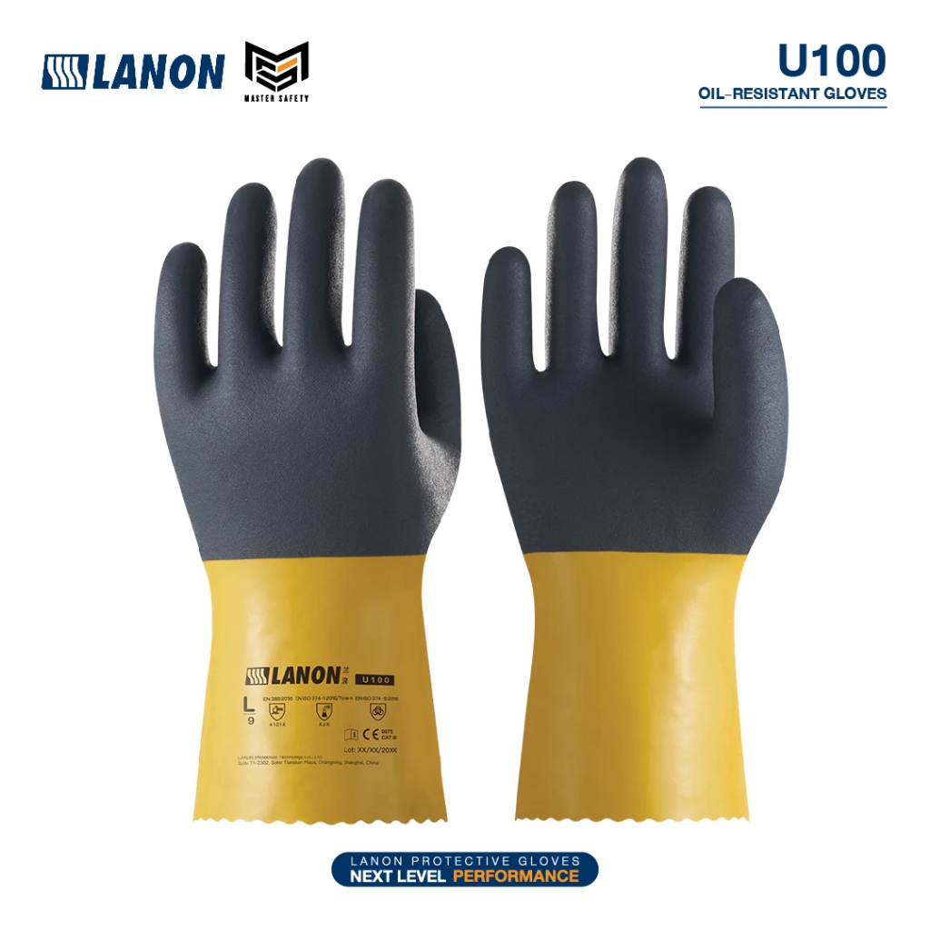 LANON รุ่น U100 ถุงมือ PVC ถุงมือกันน้ำมัน ถุงมือป้องกันสารเคมี ถุงมือป้องกันไฟฟ้าสถิตย์ ถุงมือกันลื่น