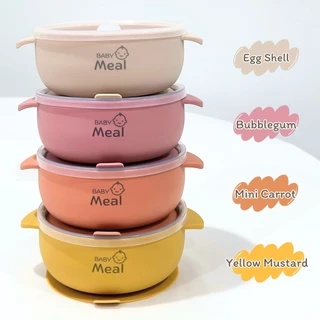 BabyMeal ชุดชามซิลิโคนพร้อมฝาปิด+ช้อนป้อนซิลิโคน (แถมฟรีกล่องเก็บช้อน) ความจุ 400ml|Silicone Baby Bowl+Spoon Set