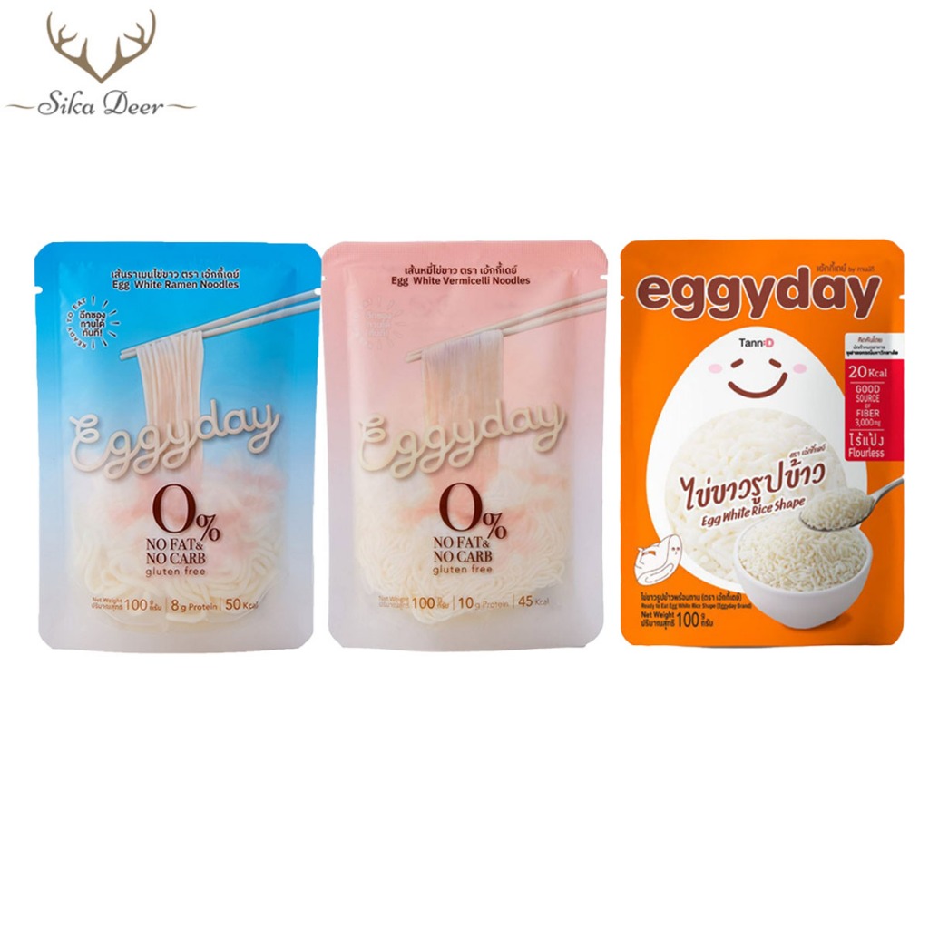 Eggyday เส้นโปรตีนไข่ขาว เส้นไข่ขาวไร้แป้ง แบบเส้นหมี่ เส้นราเมน และข้าว เส้นคีโต keto Egg White Noodles
