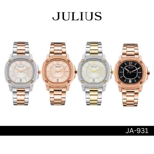 Julius JA-931 นาฬิกาข้อมือผู้หญิง มี 11 สี สายสแตนเลส หน้าปัดเหลี่ยม แบรนด์เกาหลี ของแท้ ประกัน 1 ปี