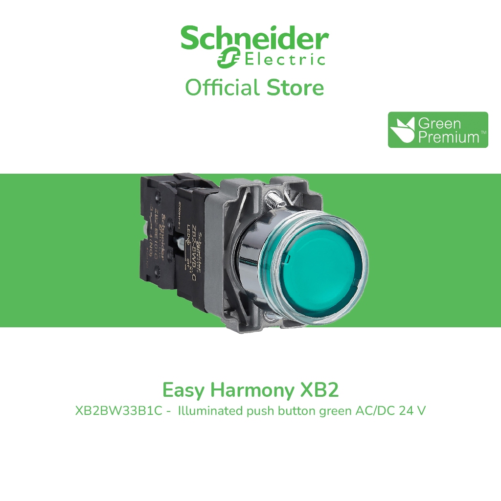 Schneider Electric Easy Harmony XB2 Illuminated push button green AC/DC 24 V - XB2BW33B1C