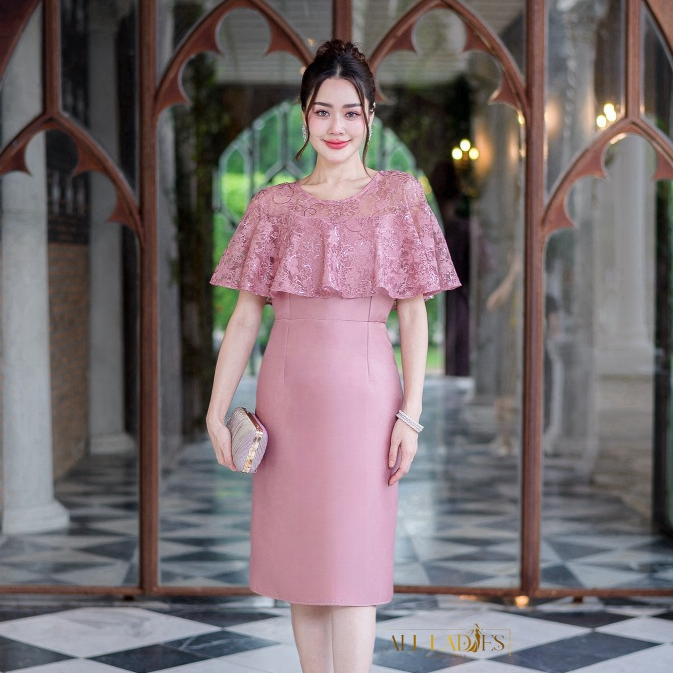 All Ladies เดรสผ้าไหมคลุมลูกไม้นิ่มระบายเลื่อม