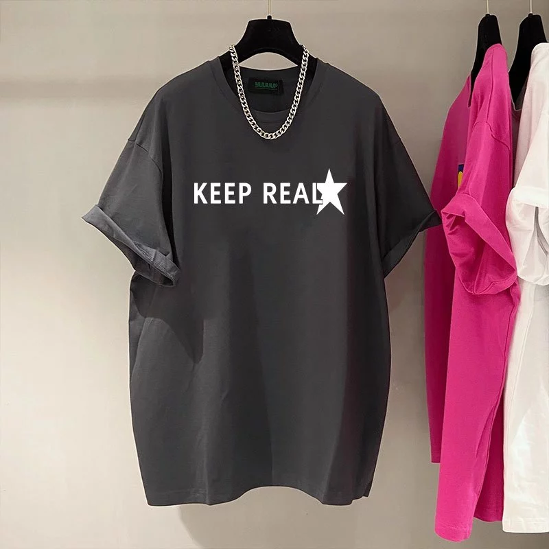 เสื้อยืดสตรีทลายตัวหนังสือผู้หญิง ผ้าคอตตอน100% oversize เสื้อผ้าแฟชั่นไซส์ใหญ่ ทรงหลวม เสื้อคู่กับแฟนโอเวอร์ไซส์เกาหลี thumbnail 5