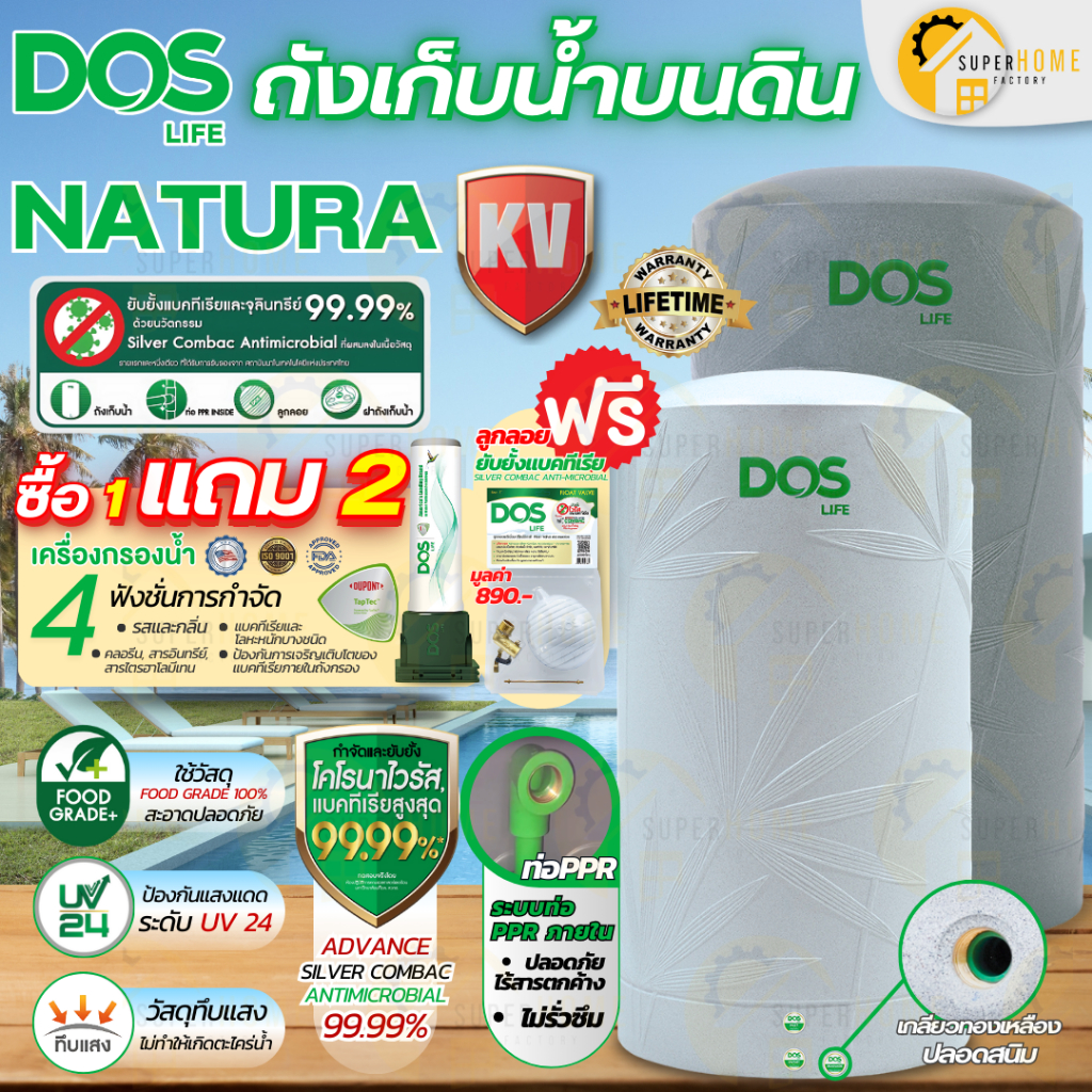 1แถม3 ฟรี ถังเก็บน้ำ DOS Natura KV กำจัด ยับยั้ง โคโรนาไวรัส 99.67% แบคทีเรียและจุลินทรีย์ได้ 99.99%