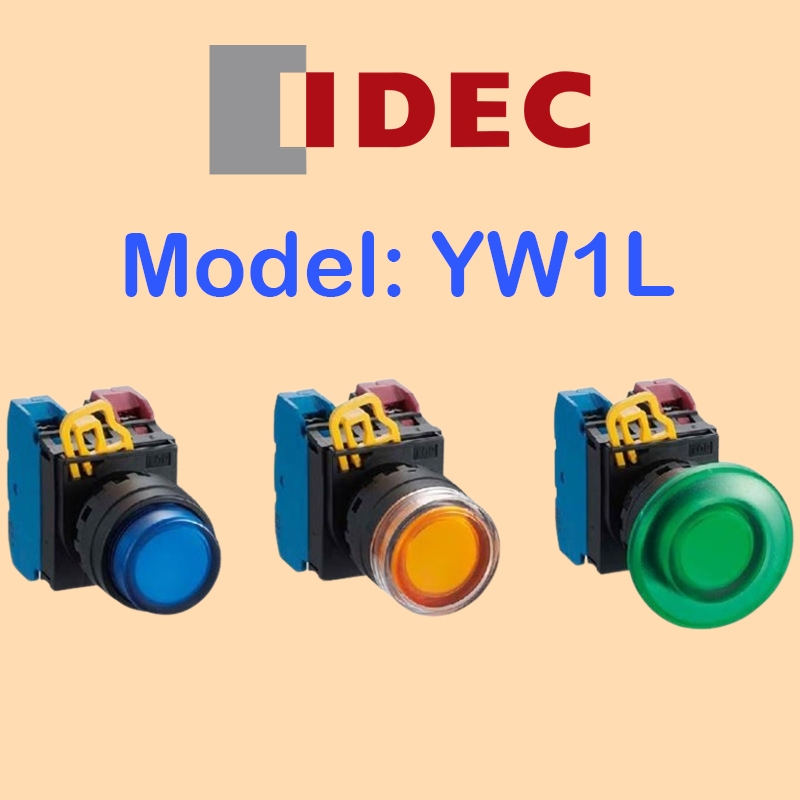 YW1L สวิตช์ปุ่มกด มีไฟโชว์ Push Button Switch 22mm.ไฟ 220VAC "IDEC"