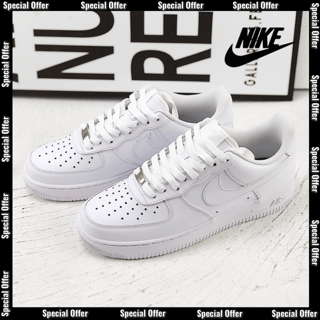 【ของแท้100%】ไนกี้ AIR FORCE 107 รองเท้าผ้าใบสีขาวล้วนล้วน Unisex แฟชั่น รองเท้ากีฬา（สินค้าพร้อมกล่อง