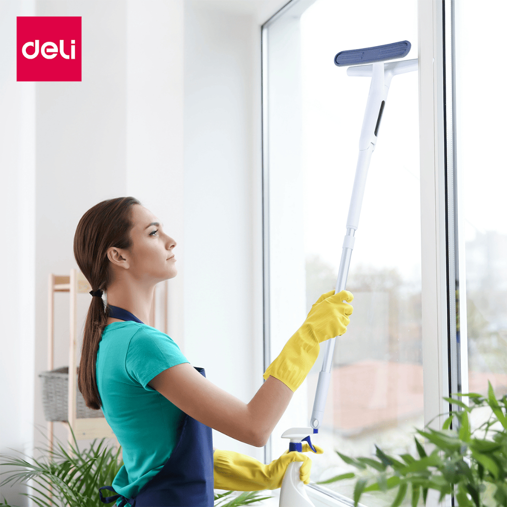 [ของขวัญฟรี] Deli แปรงทำความสะอาด 4in1 ไม้เช็ดกระจก แปรงฟองน้ำ ถู รีด เช็ดกระจก Window Wiper - รูปที่ 6