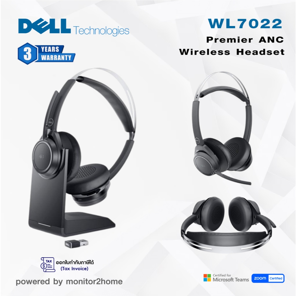 Dell Premier Wireless Headset – WL7022, Control Panel on Headset Includes Call Control, USB Dongle, 