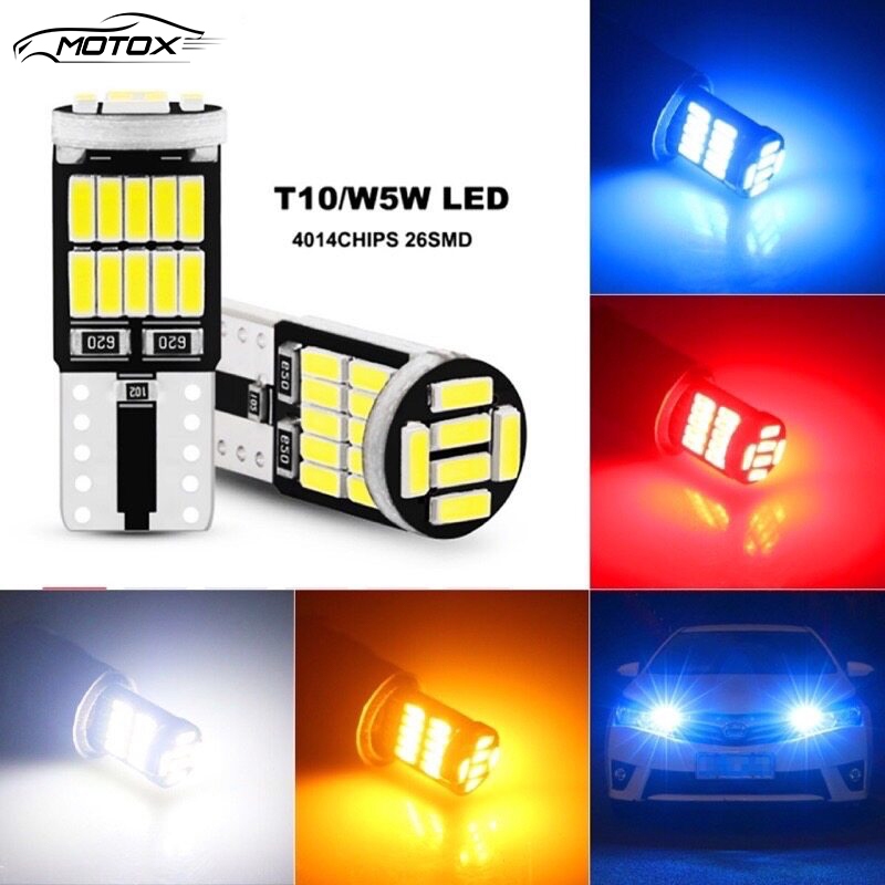 MOTOX มาใหม่ ไฟหรี่ (1ชิ้น) ไฟส่องป้ายทะเบียน T10/W5W LED 4014CHIPS 26SMD มีหลายสีให้เลือก DC 12V