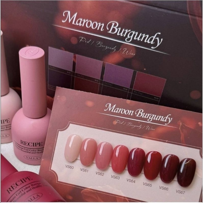 เซตสีเจลValla Maroon Burgundy collection 8 สีโทนRed Wine Burgundy ของแท้จากเกาหลี พร้อมส่ง