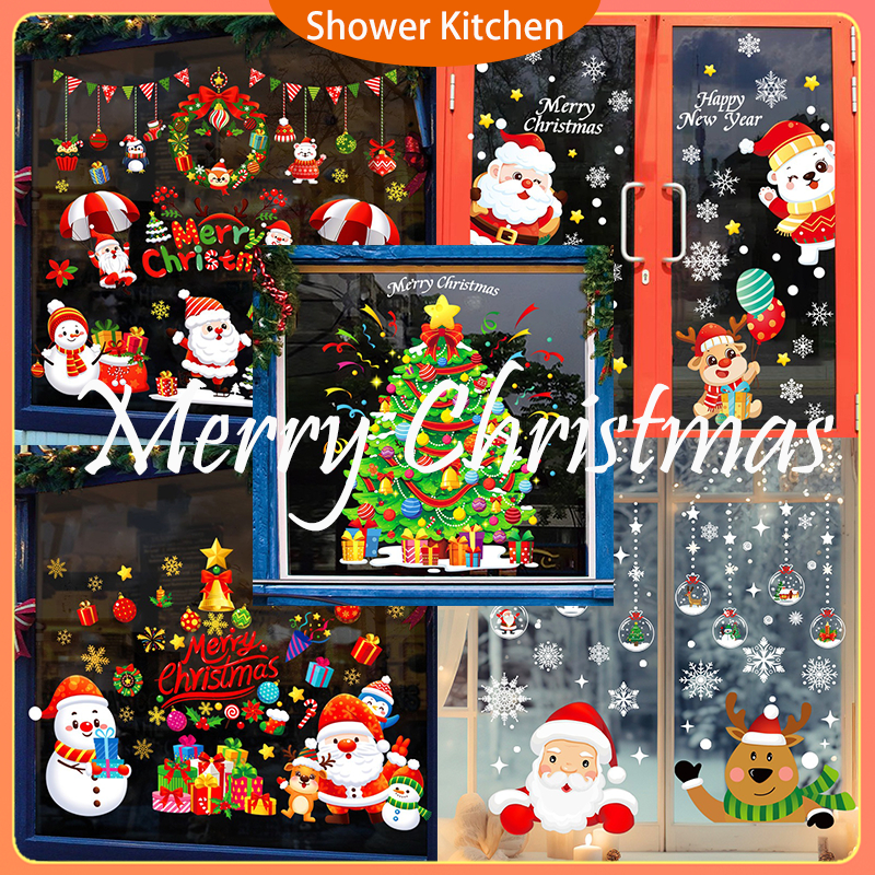 🌲สติกเกอร์คริสต์มาส สูญญากาศติดกระจก (แบบไม่มีกาว) ส่งจากไทย แต่งร้านกาแฟ christmas เทศกาล snowflake ปีใหม่ 2024 2025