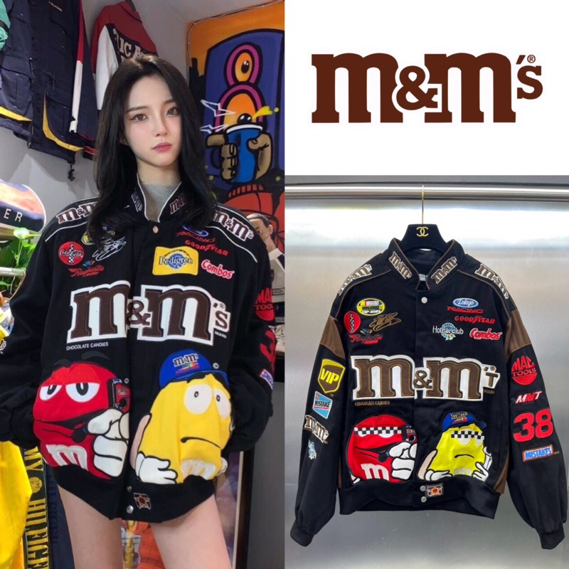 เสื้อแจ็คเก็ต M&M VARSITY NASCAR VANVAS VINTAGE JACKET (สีดำ)