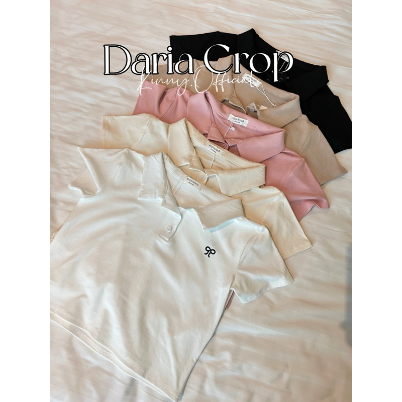 Daria Crop เสื้อคอปกผู้หญิงแขนสั้น ดีเทลปักโบว์