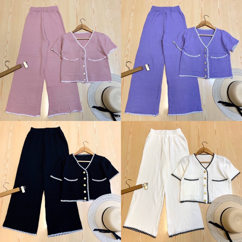 LILY ชุดเซ็ต 2 ชิ้น[เสื้อ+กางเกง] งานนำเข้าผ้าไหมพรมสวยพรีเมี่ยม ตัดขอบเพิ่มความลัคชู แมทช์กันอย่างลงตัว แนะนำเลยค่า