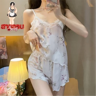 SUPER SEXY ชุดนอนสาวอวบ ชุดนอนเซ็ท 2 ชิ้น ชุดนอนซาติน 💖 ไซต์ XS-5XL นน >40-100 kg สายเดี่ยวปรับได้ M-024