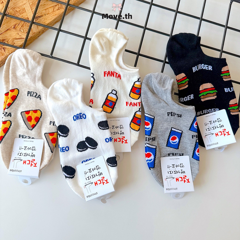ในไทย-พร้อมส่ง✨ถุงเท้า ถุงเท้าเรือ ลายการ์ตูน ล่องหน บาง ป้องกันการลื่นไถล ผู้ชายและผู้หญิง ความยืดหยุ่นสูง-Move