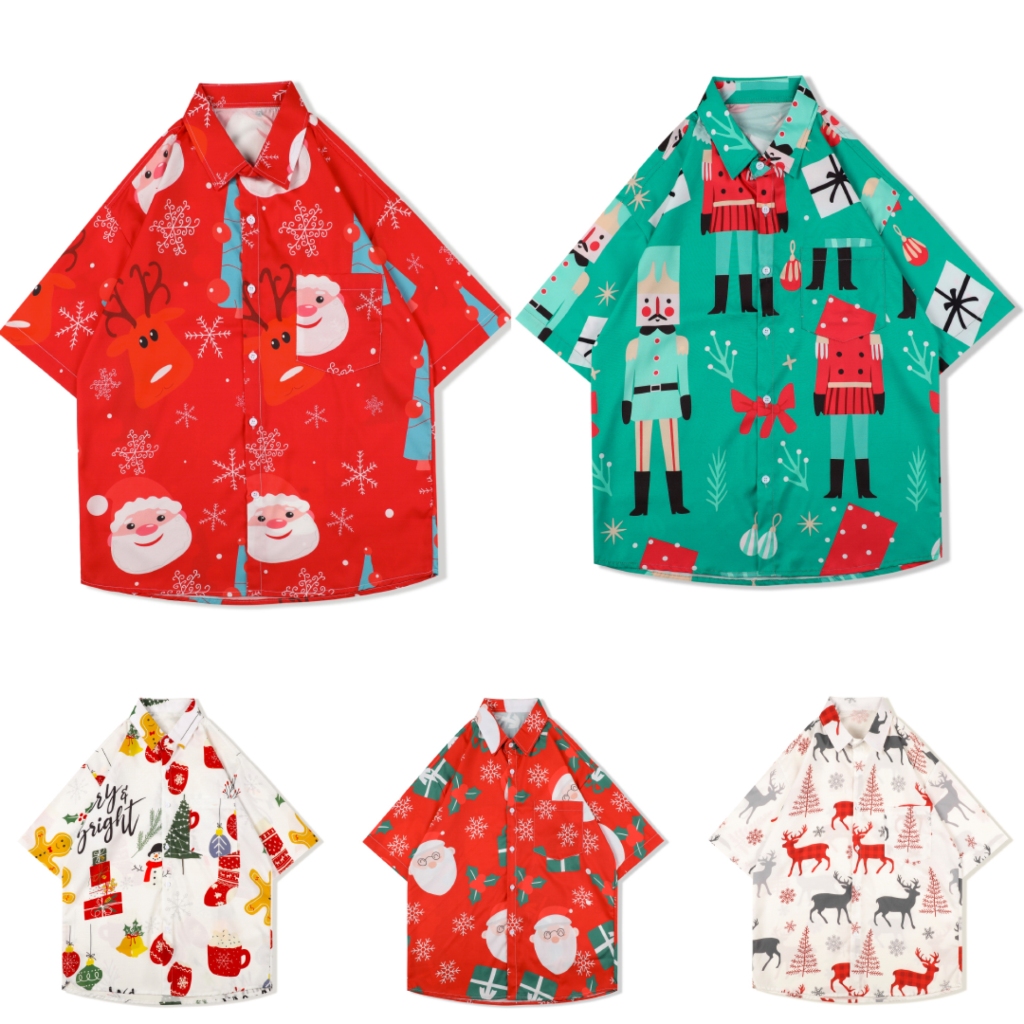 เสื้อเชิ้ตChristmas เสื้อคริสต์มาสลายซานต้าน่ารักๆ รวม5ลาย พร้อมส่งในไทย