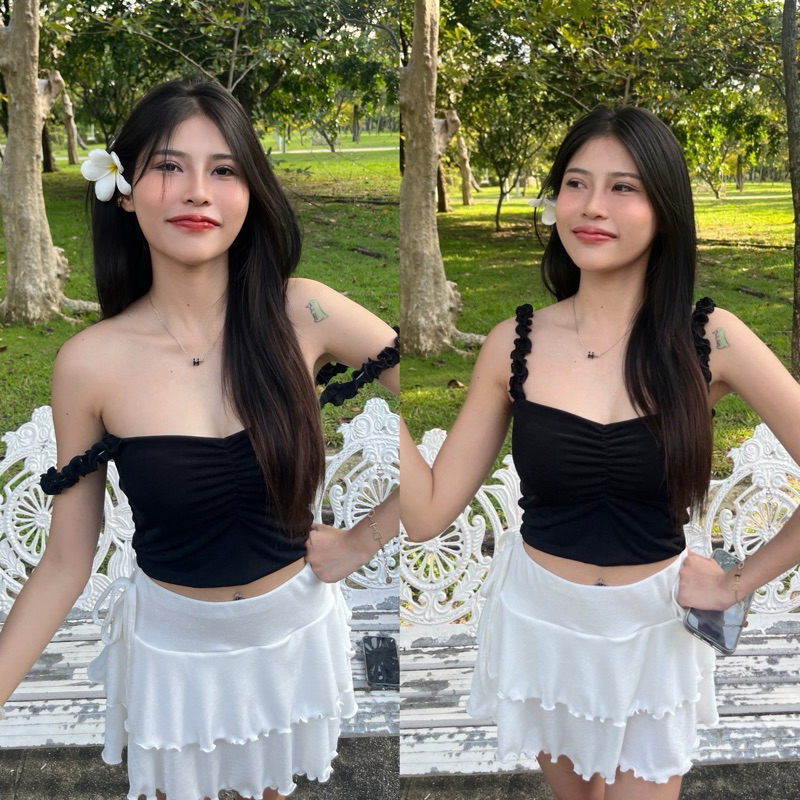 เสื้อครอปสายเดี่ยว สายหย่น💋 Runy Top