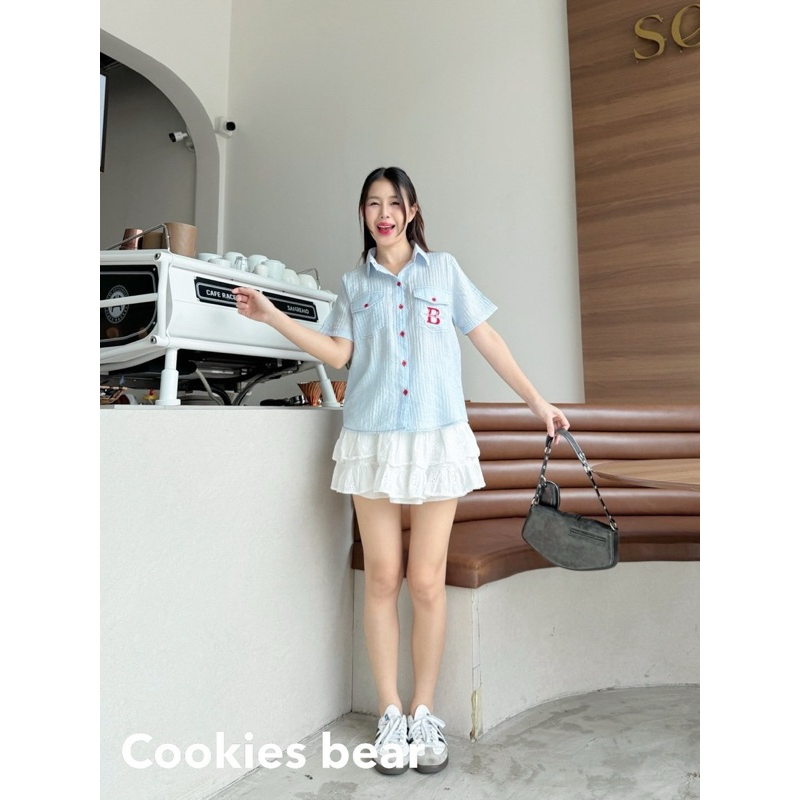 🌟Mamildya.shop🌟 เสื้อเชิ้ตแขนสั้นทรงโอเวอร์ไซส์ งานผ้าเมอร์ซี่อัดริ้ว/I2-3/COOK-ริ้วB - รูปที่ 4