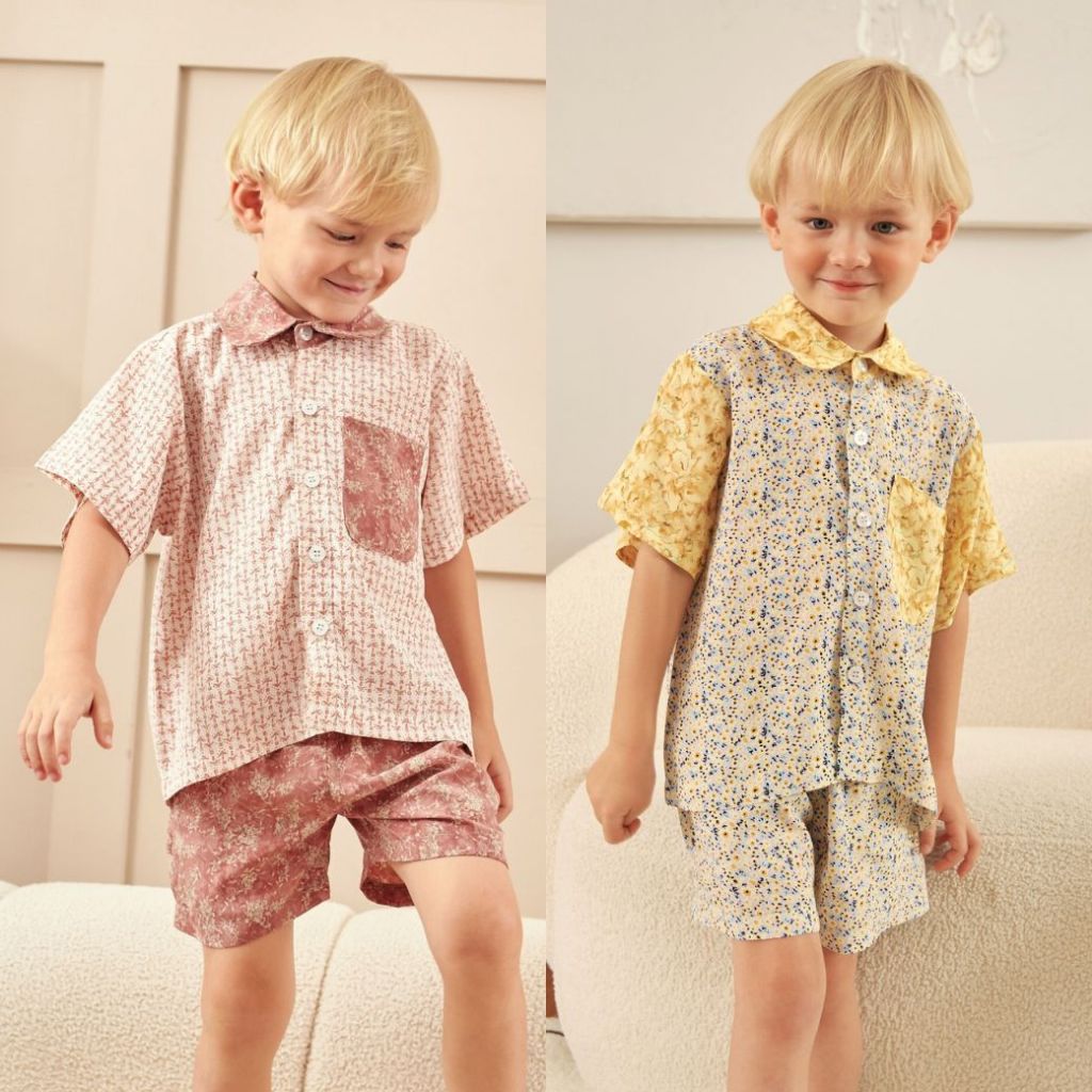 PIMNATTA Cho Set (Limited) ชุดเซ็ตเด็กผู้ชายสีทูโทน (1-6 ขวบ) ผ้าพิมพ์ลายนำเข้า ใส่แมทช์กับชุดคุณแม่