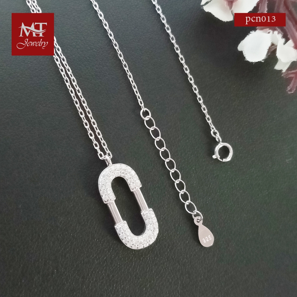 MT สร้อยคอพร้อมจี้ โมเดิร์น ประดับเพชรสวิส ชุบทองคำขาว ยาว 17 18 นิ้ว (pcn013) MT Jewelry มณีธารา