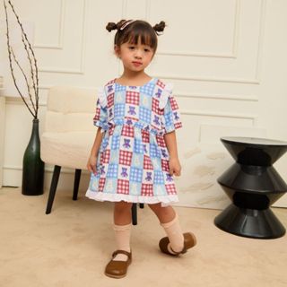 e'clat ชุดเดรส ชุดกระโปรงเด็ก1-6ปี เเขนสั้น กระดุมคอหลัง ผ้า…