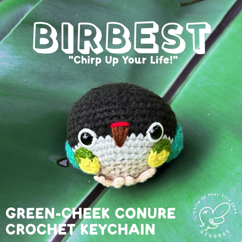 BIRBEST พวงกุญแจโครเชต์นกกรีนชีคบลูเยลโล