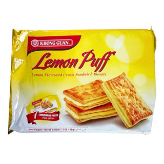 🍋 คงหงวน เลมอนพัฟแซนวิชครีม กลิ่นเลมอน | Khong Guan Lemon Puff Lemon Flavoured Cream Sandwich 145g