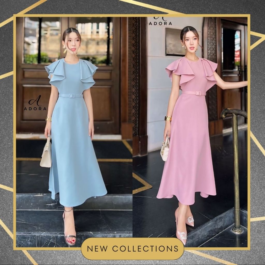 S-XL เดรสสุภาพ สวยหรูสีหวาน งานป้าย ADORA ชุดทำงาน เดรสทำงาน ชุดเดรสเรียบร้อย เดรสออกงาน