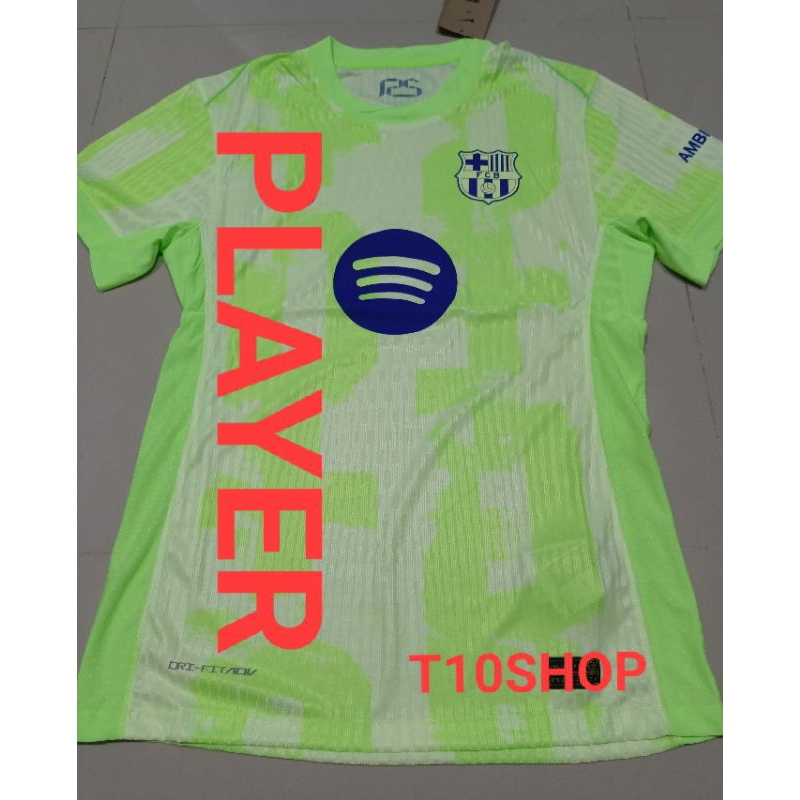 เสื้อบอลเกรดเพลเยอร์ บาเซโลน่า third ชุด3 สีเขียว 2024-2025 (player)รับประกันคุณภาพ