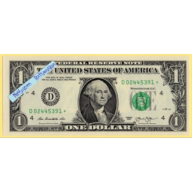 ธนบัตร US. One Dollar Federal Reserve Note 2013  /Star Replacement Note #ธนบัตรดาว*