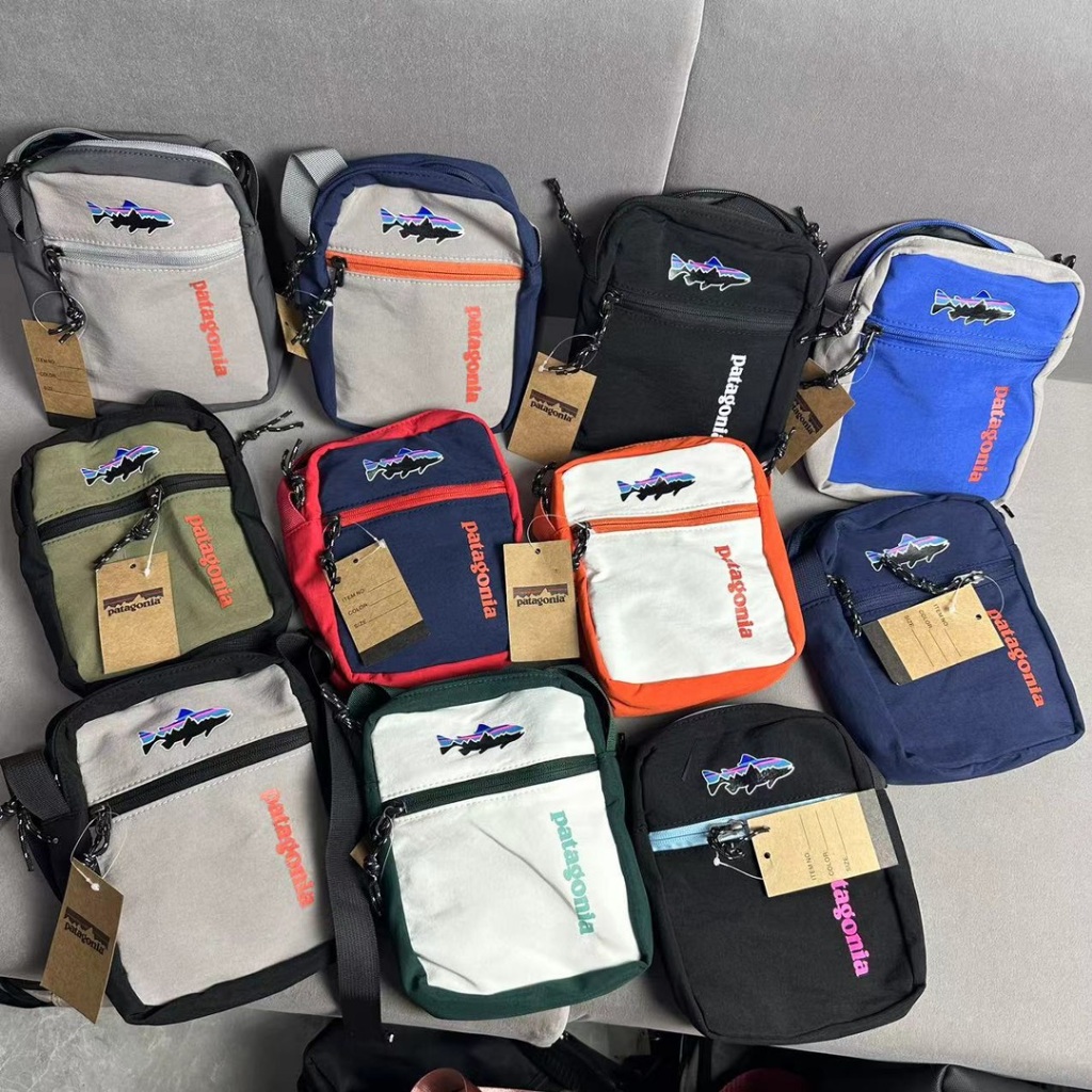 Patagonia กระเป๋าสะพายข้างแฟชั่น ใหม่ กระเป๋าสะพายไหล่ สะพายข้าง ทรงสี่เหลี่ยม ลายปลาบิน