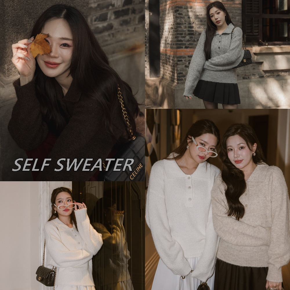 Self sweater สเวตเตอร์คอปก ผ้านุ่มมากก ดีไซน์เรียบหรู ผ้าไหมพรมทอนุ่มมากค่ะ